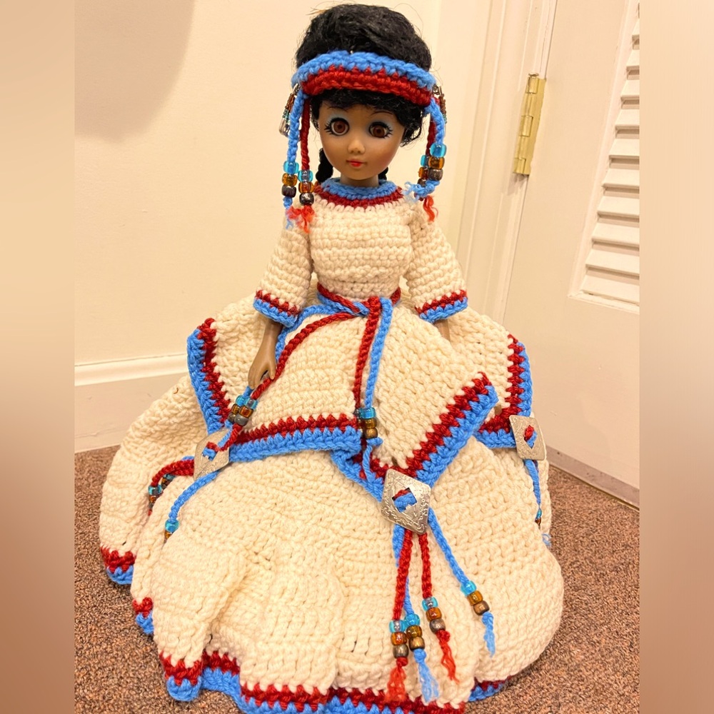 ☀️3/$15 Vintage Native American Princess Doll Hand Crocheted Dress